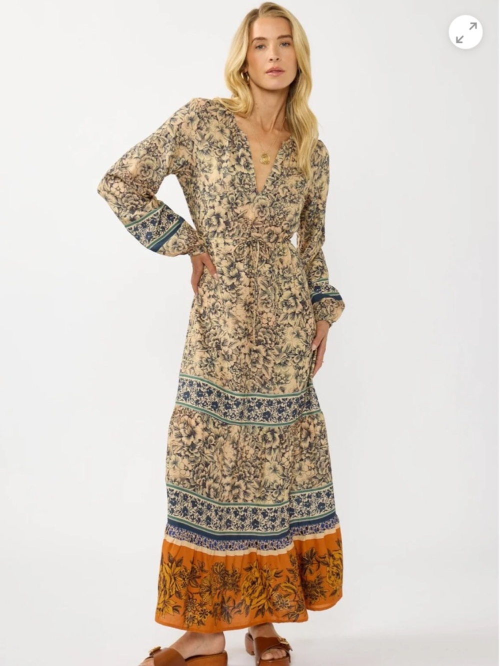 Boho Floral Maxi Floral V Neck Dress